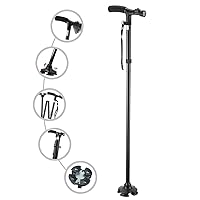Folding Cane with Led Light, Adjustable Canes for Men and Women, Walking Stick for Elderly with Cushion Handle and Pivoting Quad Base for Hiking Mountain Climbing Backpacker…