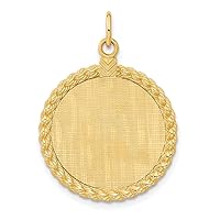 Solid 14k Yellow Gold Patterned .013 Gauge Rope Disc with Satin Back Customize Personalize Engravable Charm Pendant Jewelry Gifts For Women or Men (Length 1.25