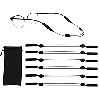 6PCS Eyewear Strap No Tail Adjustable Eyeglasses Strap Holder 14Inch（Black） With 2PCS Lens Cleaning Cloth and a Storage Pouch for Keeping Glasses from Sliding Down the Nose
