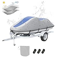 VEVOR Jet Ski Cover 126-135 inch Trailerable Waterproof PWC Cover, Heavy-Duty 600D Marine Grade PU Oxford Fabric, UV Resistant Seadoo Cover with Buckle Straps, Personal Watercraft Covers, Grey+Blue