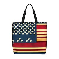 American Flag Print Stylish Canvas Tote Bag,Casual Tote'S Handbag Big Capacity Shoulder Bag, For Shopping, Work