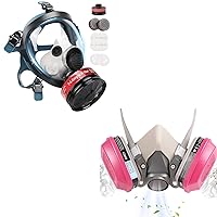 Full Face Gas Mask with 40mm Activated Carbon Filters Plus Half Face Respirator Mask with 60921 Filters Against Organic Vapors, Dust, Fumes Used for Woodworking, Painting, Chemical, Welding and Other