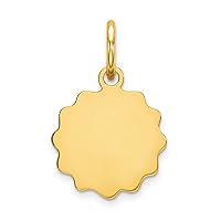 Saris and Things 14k Yellow Gold Solid .009 Gauge Engravable Scalloped Disc Charm Pendant