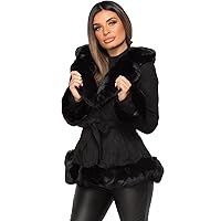 Lexi Fashion Womens PU Pvc Winter Coat Faux Vegan Suede Fur Hooded Long Jacket