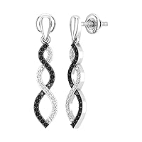 Dazzlingrock Collection Round Black & White Diamond Infinity Swirl Dangling Drop Post Earrings for Her in 925 Sterling Silver