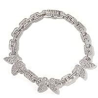 16MM Miami Cuban Necklace With 3 Butterflies Iced Out Baguettecz Cubic Zirconia Fashion Hiphop Jewelry (Silver-9.5inch)