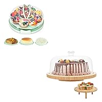 Ohuhu Cheesecake Container, Cake Pie Carrier+Cake Stand with Lid, Bamboo 2-in-1 Cake Turntable Cake Holder