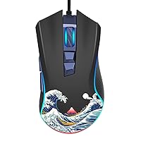 COSTOM G705 Wired Gaming Mouse, RGB Backlit PC Gaming Mouse with Adjustable 12000DPI/7 Programmable Buttons, Gamer Computer USB Mouse for Windows Mac Laptop PC, Great Wave Off Kanagawa