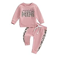 Multitrust Infant Baby Girls Clothes Mama's Mini Long Sleeve Sweatshirts and Pants Leopard Pants Set Toddler Girl Outfit