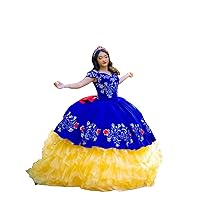 2024 Colorful Flower Embroidery Mexican Ball Gown Off Shoulder Quinceanera Prom Dresses Charro Sweet 15