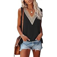 Womens Fashion Summer Tops 2024 Lace Casual Basic Tank Tops Loose V Neck Sleeveless Plus Size Blouses