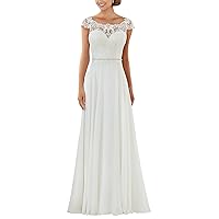 Lorderqueen Women's Lace Chiffon Wedding Dress for Bride Long Evening Gown