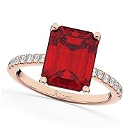 18k Gold (2.96ct) Emerald Cut Ruby with Diamonds Engagement Ring