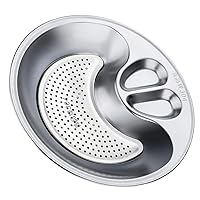 Cabilock Round Tray Sushi Platter Stainless Steel Dinner Plate with Dipping Saucer Serving Dish Pan Platter Double- Layer Food Draining Tray for Dumplings Sushi Utensil Tray Sink Tray