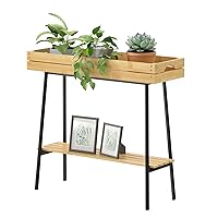 Bamboo Plant Stand Indoor, 2 Tier Wood Plant Table, Tall Plant Stand for Indoor Plants, Window Sill Plant Shelf, Flower Pot Holder Plant Bench Plant Rack for Living Room Balcony Outdoor