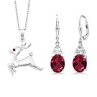 Gem Stone King 925 Sterling Silver Red Created Ruby Set