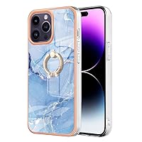 IMD Plating Transparent TPU Case for iPhone 14 Pro Max,Plated Marble Floral Colorful Slim Fit Case Cover with Kickstand Ring