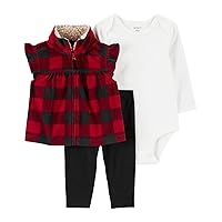 Carter's Baby Girls' 3 Piece Vest Little Jacket Set (Red/Black Buffalo Plaid, Newborn)