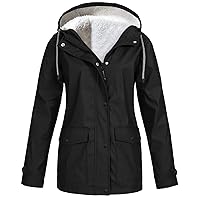Womens Winter Coats Solid Color Plush Thickening Jacket Outdoor Plus Size Hooded Raincoat Windproof