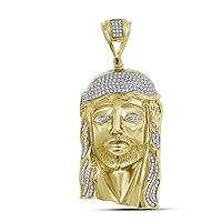 The Diamond Deal 10kt Yellow Gold Mens Round Diamond Jesus Christ Messiah Head Charm Pendant 7/8 Cttw