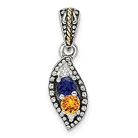 Jewels By Lux 925 Sterling Silver Antique with 14k and Diamond Family Charm Pendant with 18in Chain (Length 18 in Width 0.8 mm)