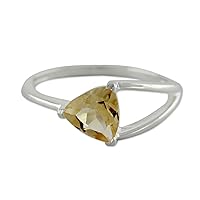 NOVICA Artisan Handmade Citrine Solitaire Ring Crafted .925 Sterling Silver Yellow Single Stone India Custard Buttercup Birthstone 'Love Triangle'