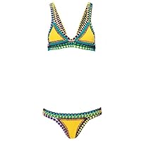 Women's Crochet Triangle Sexy Bikini Top and Bottom Sports Swimsuit