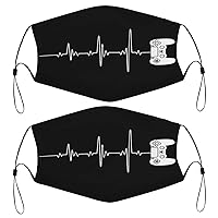 Gaming Gamers Heart Beat Design Kids Face Mask Set Of 2 With 4 Filters Washable Reusable Adjustable Black Cloth Bandanas Scarf Neck Gaiters For Adult Men Women Fashion Designs