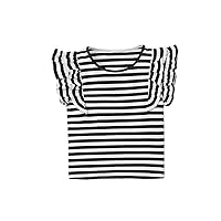 Floerns Girl's Striped Print Ruffle Trim Cap Sleeve Crewneck Casual Tee Shirt