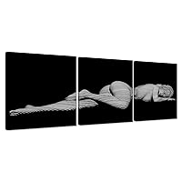 Sexy Wall Art for Bedroom Women - 3 Piece Black and White Woman Canvas Painting Abstract Stripe Nude Body Prints Female Poster Artwork for Bathroom Home Girls Room Wall Decor, Framed 12