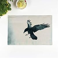 Set of 6 Placemats Black Raven Flying in Moonlight Scary Creepy Gothic Setting Cloudy Night Halloween 12.5x17 Inch Non-Slip Washable Place Mats for Dinner Parties Decor Kitchen Table
