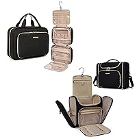 BAGSMART Toiletry Bag Hanging Travel Organizer, Toiletry Bag for Women, Water-resistant Cosmetic Makeup Bag, Large Capacity Travel Organizer for Full Sized Toiletries and Cosmetics, Black