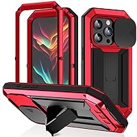 LOFIRY-Push Window Type Lens Protection Bracket Phone Case for iPhone 15 Pro Max 15 Plus Full Cover Metal Shockproof Anti-Drop Case (for iPhone 15 Pro Max,red)