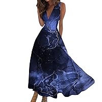 Sleeveless Dress for Women,2024 Summer Wrap V Neck Sleeveless Maxi Dress,Trendy Floral Print Flowy Beach Vacation Dress