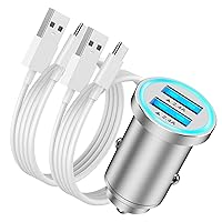 iPhone 15 Fast Car Charger, [MFi Certified] Mini 4.8A All Metal Dual USB Car Charger Fast Charge Adapter with 2 Pack USB to USB C Cable for iPhone 15/15 Plus/15 Pro/15 Pro Max, iPad Pro/Air/Mini
