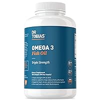 Dr. Tobias Omega 3 Fish Oil – Triple Strength Dietary Nutritional Supplement – Helps Support Brain & Heart Health, Includes EPA & DHA – 2000 mg per Serving,180 Soft Gel Capsules