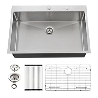 Drop In Kitchen Sink, 33 x 22 x 10 Inch 16 Gauge Single Bowl Topmount Sink T-304 Stainless Steel Large Kitchen Sinks with Accessories
