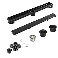 36-Inch Linear Shower Drain Attachment Flange, 2-in-1 Flat & Tile Insert Cover,Brushed SUS 304 Stainless Steel Matte Black Rectangle Shower Floor Drain Adjust