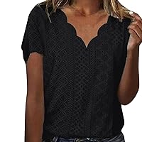 Women's Tops for Wonter Women's Comfortable Breathable Jacquard Short Sleeve Knitted V Neck Lace Tshirt Knitwe