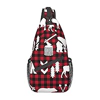 Cow Deer Tree Christmas Sling Backpack, Multipurpose Travel Hiking Daypack Rope Crossbody Shoulder Bag