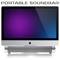 Powerful Portable Soundbar for iMac MacBook PC iPhone Bluetooth 3.0 +EDR, Speakerphone, Powerful 1800mAh Lithium Battery, Super Bass, 3D Stereo Surround Sound 2.0 Channel, Home Cinema System (Silver)