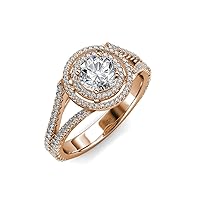 Round IGI Certified Lab Grown Diamond & Natural Diamond 1.37 ctw Prong set Double Halo Engagement Ring in 14K Gold