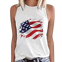 Busty Top Flag Print Top Shirt Tee Sleeveless Round Neck Loose T Shirt Vest Tee Blouse Casual Tank Tops Clothes