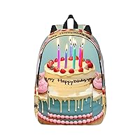 Happy Birthday Big Cake Print Canvas Laptop Backpack Outdoor Casual Travel Bag Daypack Book Bag For Men Women