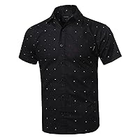 Men's Small Dot Patterned Button Down Short Sleeves Chest Pocket Shirt