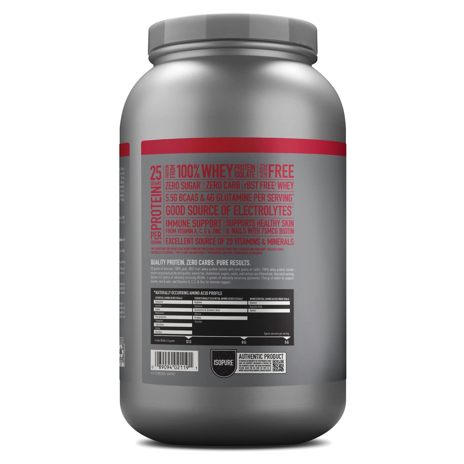 Isopure Protein Powder, Zero Carb Whey Isolate with Vitamin C & Zinc for Immune Support, 25g Protein, Keto Friendly, Strawberries & Cream, 44 Servings, 3 Pounds (Packaging May Vary)