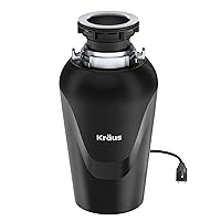 Kraus KWD100-75MBL WasteGuard Continuous Feed Garbage Disposal with 3/4 Horsepower Ultra-Quiet Motor for Kitchen Sinks with Power Cord and Flange Included, 15.25 inch, Black