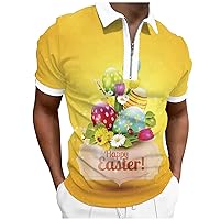 St Patricks Day Easter Costumes Graphic Print Polo Shirts Lapel Zip up Short Sleeve Tshirt Funny Holiday Shirts Party