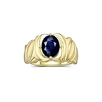 14K Yellow Gold Ring Solitaire 9X7MM Oval Gemstone with Satin Finish Band Color Stone Birthstone Jewelry for Women Sizes 5-13