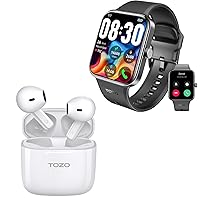 TOZO S4 AcuFit One Smartwatch 1.78-Inch Call/Answer Fitness Tracker Black + A3 Wireless in-Ear Headphones White